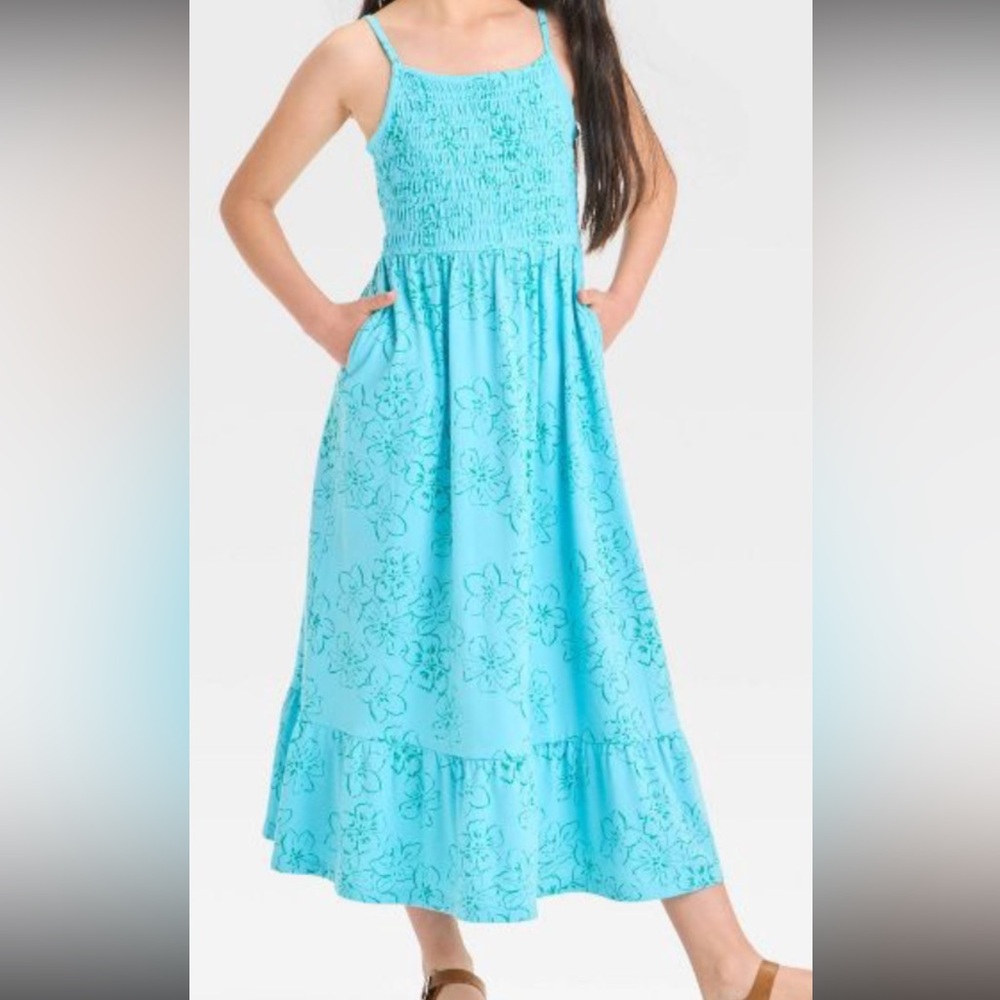 Girls' Floral Knit Maxi Dress - Cat & Jack Light Turquoise Blue 10/12